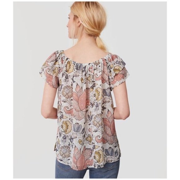 Loft Off the Shoulder Pastel Ruffle Floral Blouse XS - Picture 3 of 8